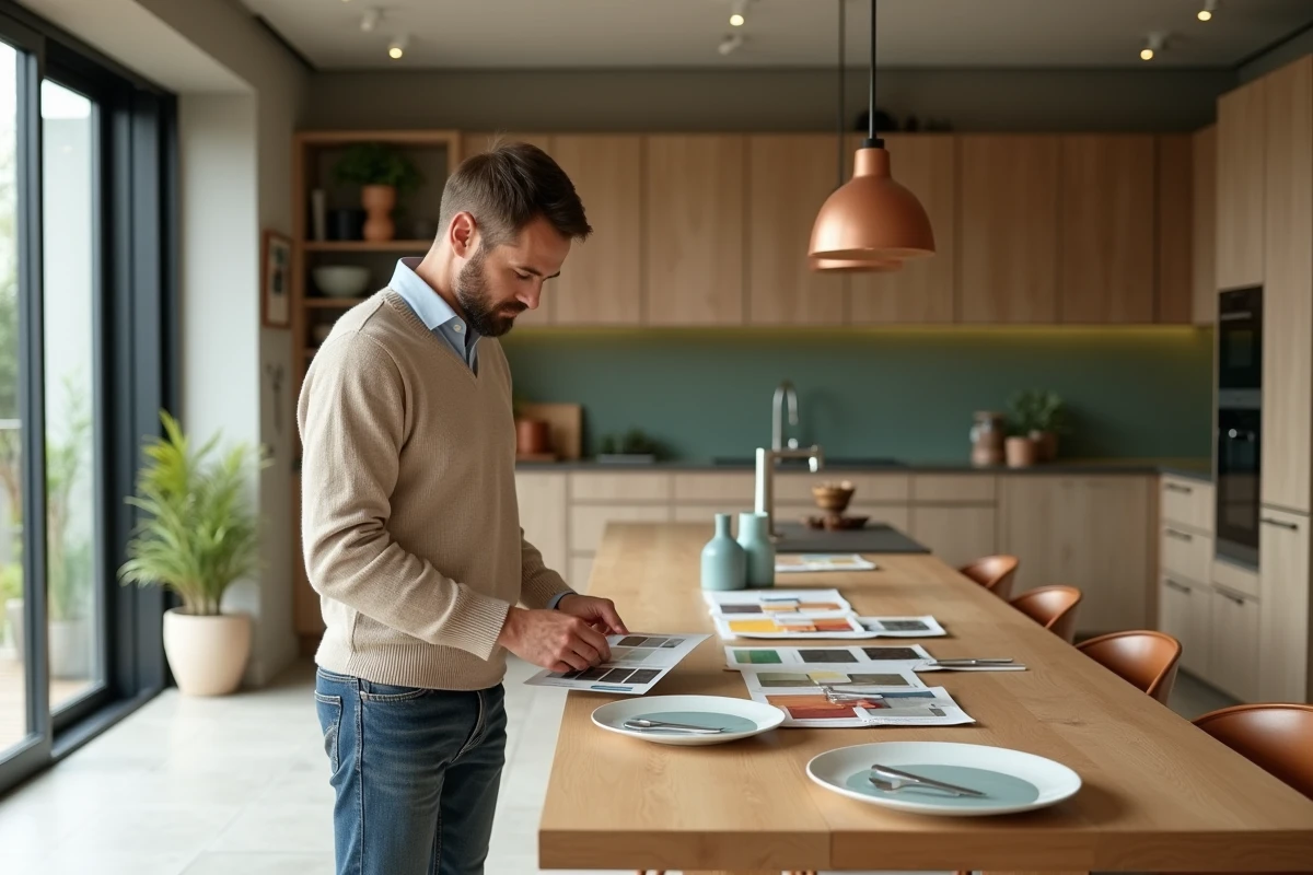 Jeune architecte examinant des échantillons de couleurs