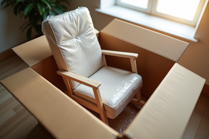 Chaise rocking soigneusement emballée dans un carton solide