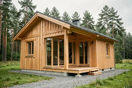 Chalet en bois habitable de 80m2 livré monté sur terrain avec fondation béton et terrasse bois