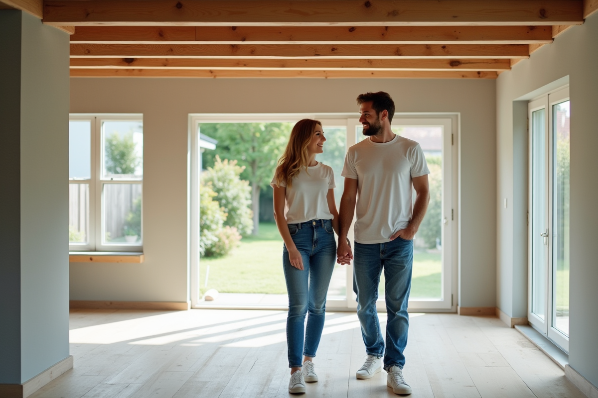 Jeune couple dans leur extension de maison lumineuse