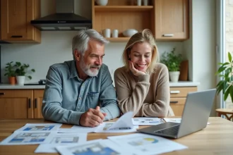 Couple dans la cuisine examine devis de renovation