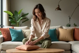 Design d'intérieur avec décoratrice en beige et vert