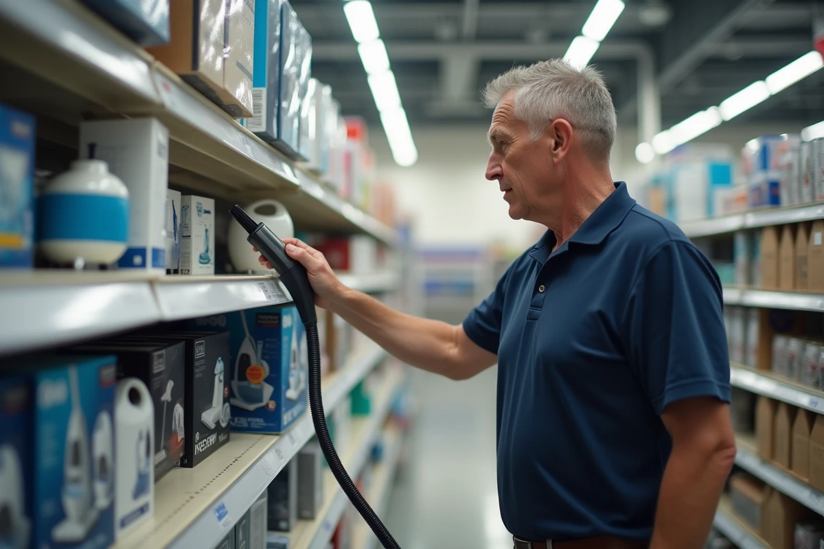 Homme inspectant un nettoyeur vapeur en magasin