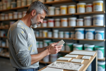 Homme inspectant des échantillons de plâtre dans un magasin de bricolage