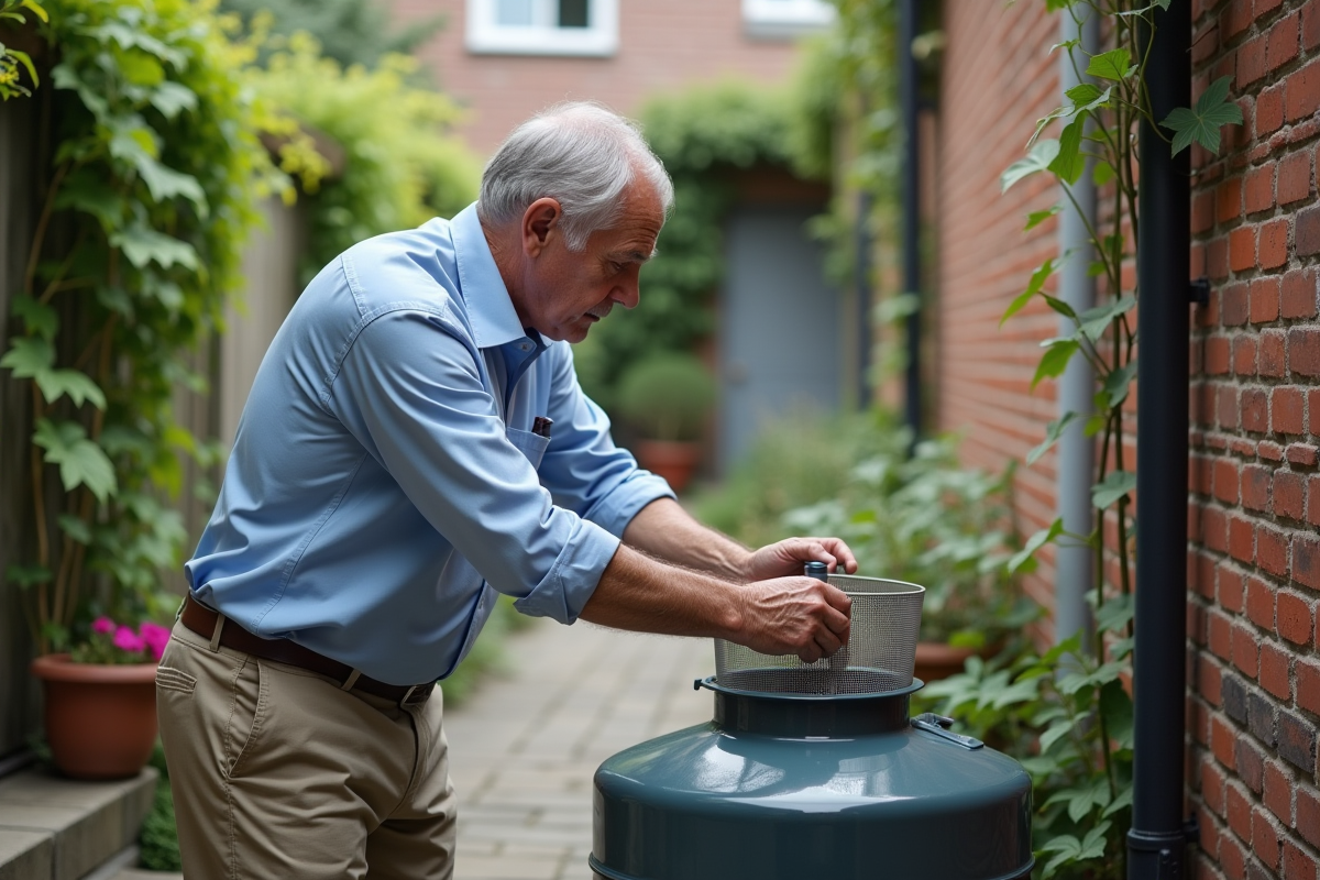 Homme ajustant un filtre sur un récupérateur d