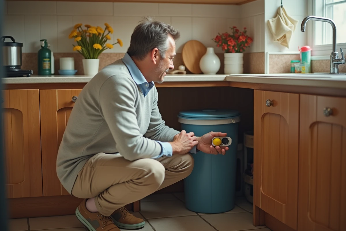 Homme vérifiant une trappe à fruit dans un espace utilitaire