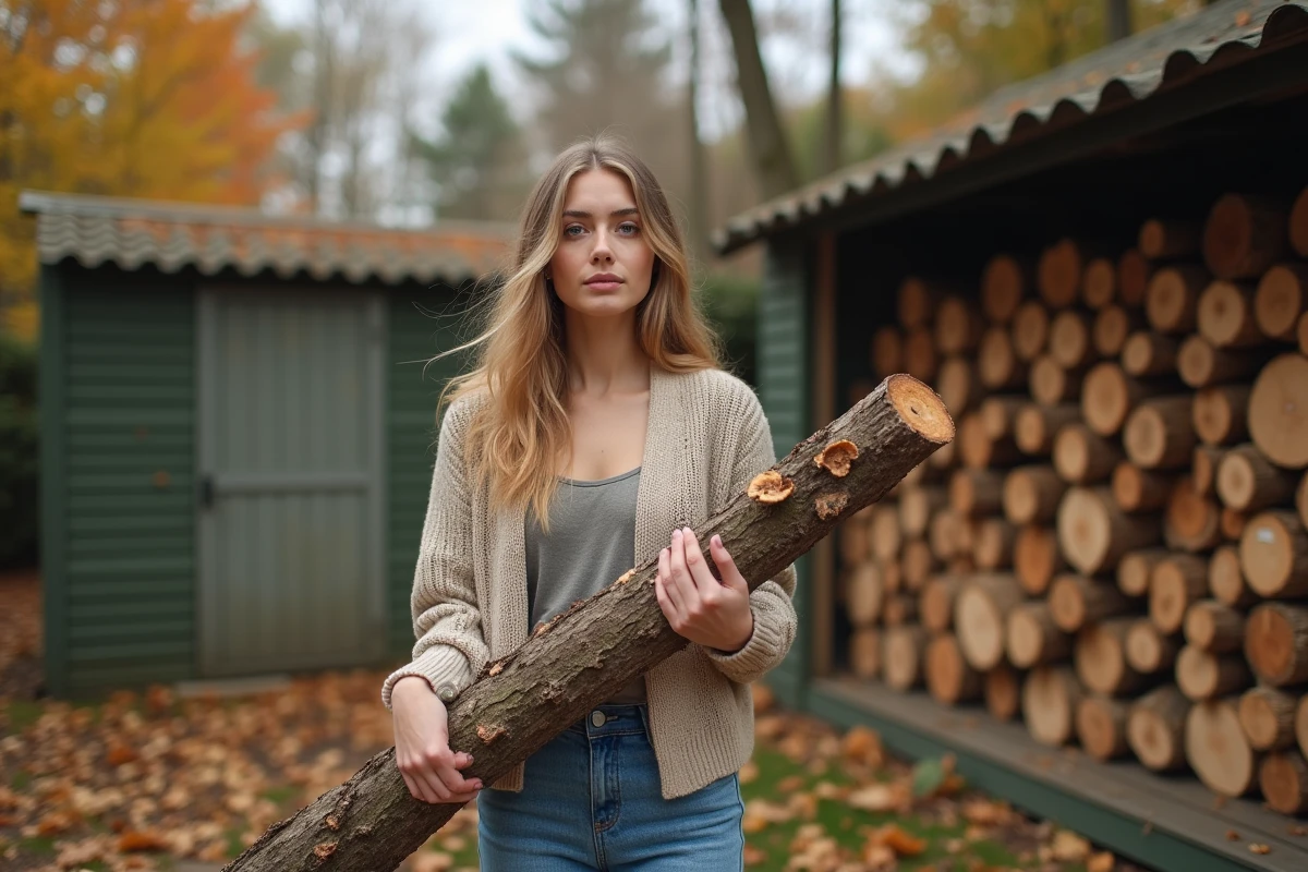 Jeune femme tenant un bois avec moisissure dans le jardin