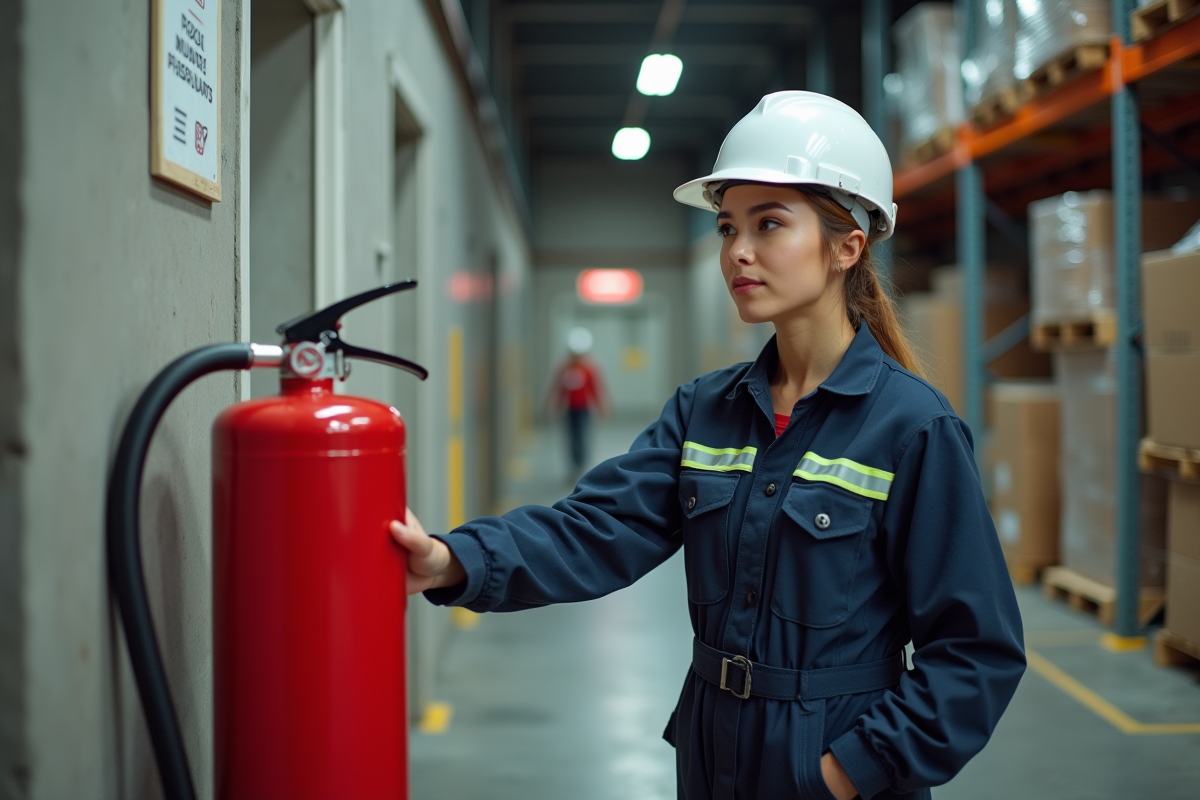 Jeune femme en uniforme montrant l
