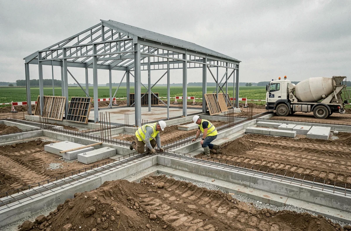 Ouvriers réalisant des travaux de gros œuvre sur un chantier de maçonnerie à Hénin-sur-Cojeul dans le Pas-de-Calais
